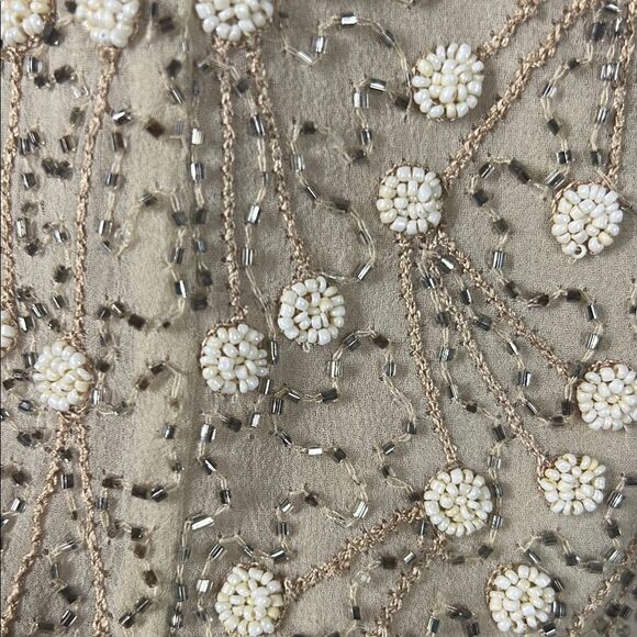 Papell Boutique Cream and Gold Embellished Crop Tank Top - Picture 6 of 8